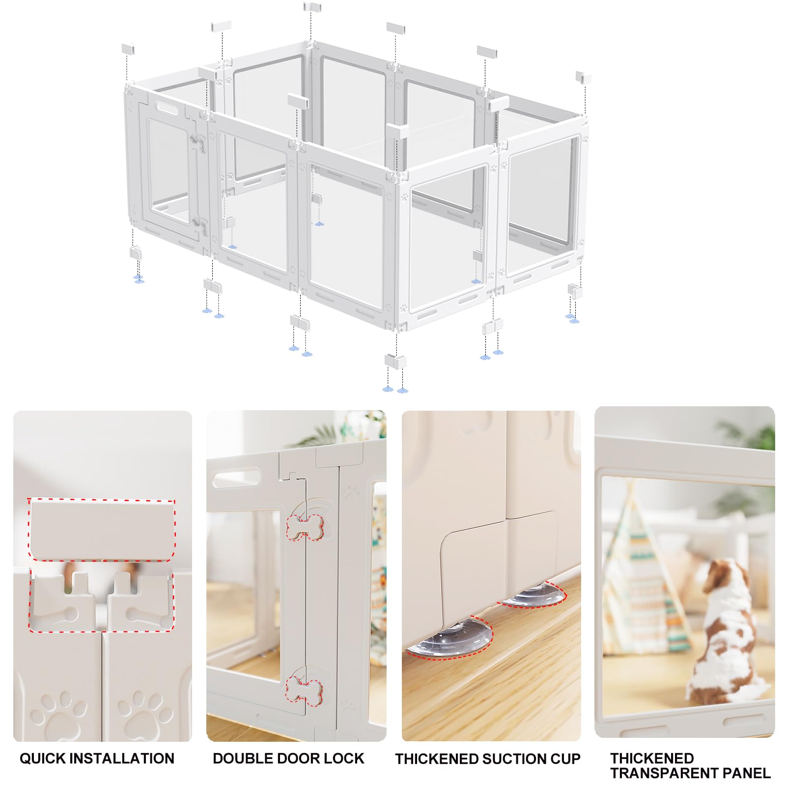 Homelio dog pen suction cups base keeps pen stable on smooth floors