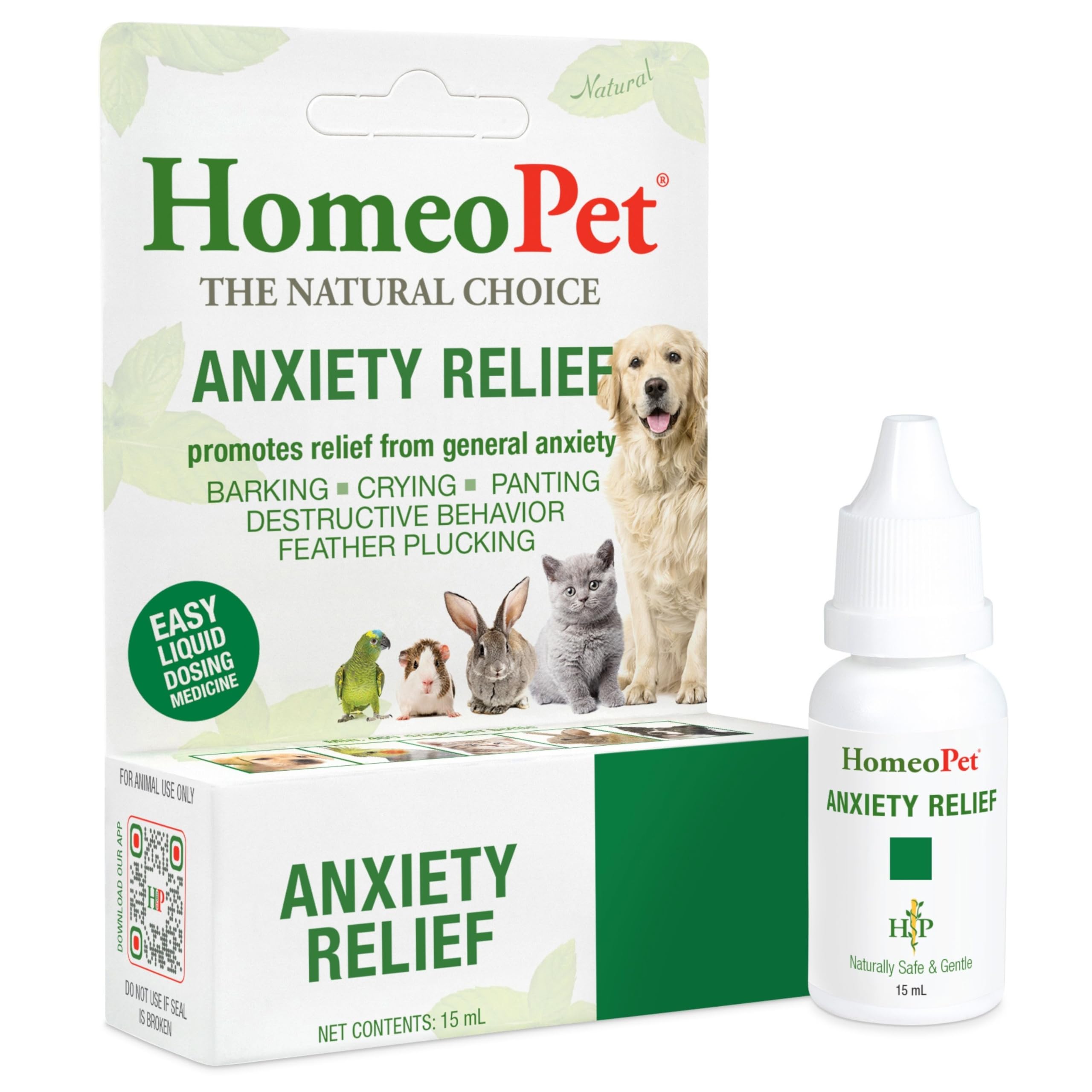 HomeoPet Anxiety Relief bottle calms dogs and cats during stressful events