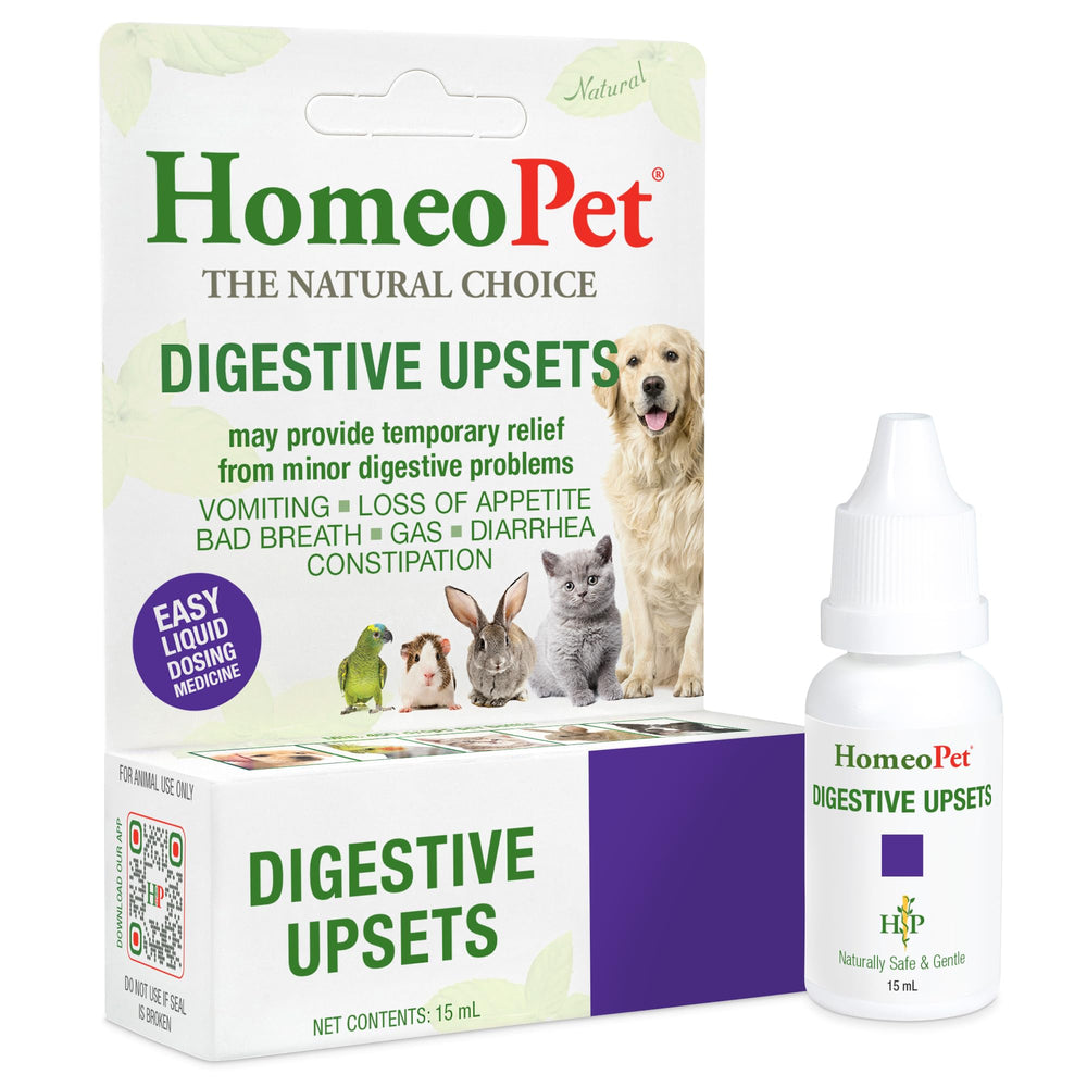 HomeoPet Digestive Upsets bottle for gentle digestive support in pets