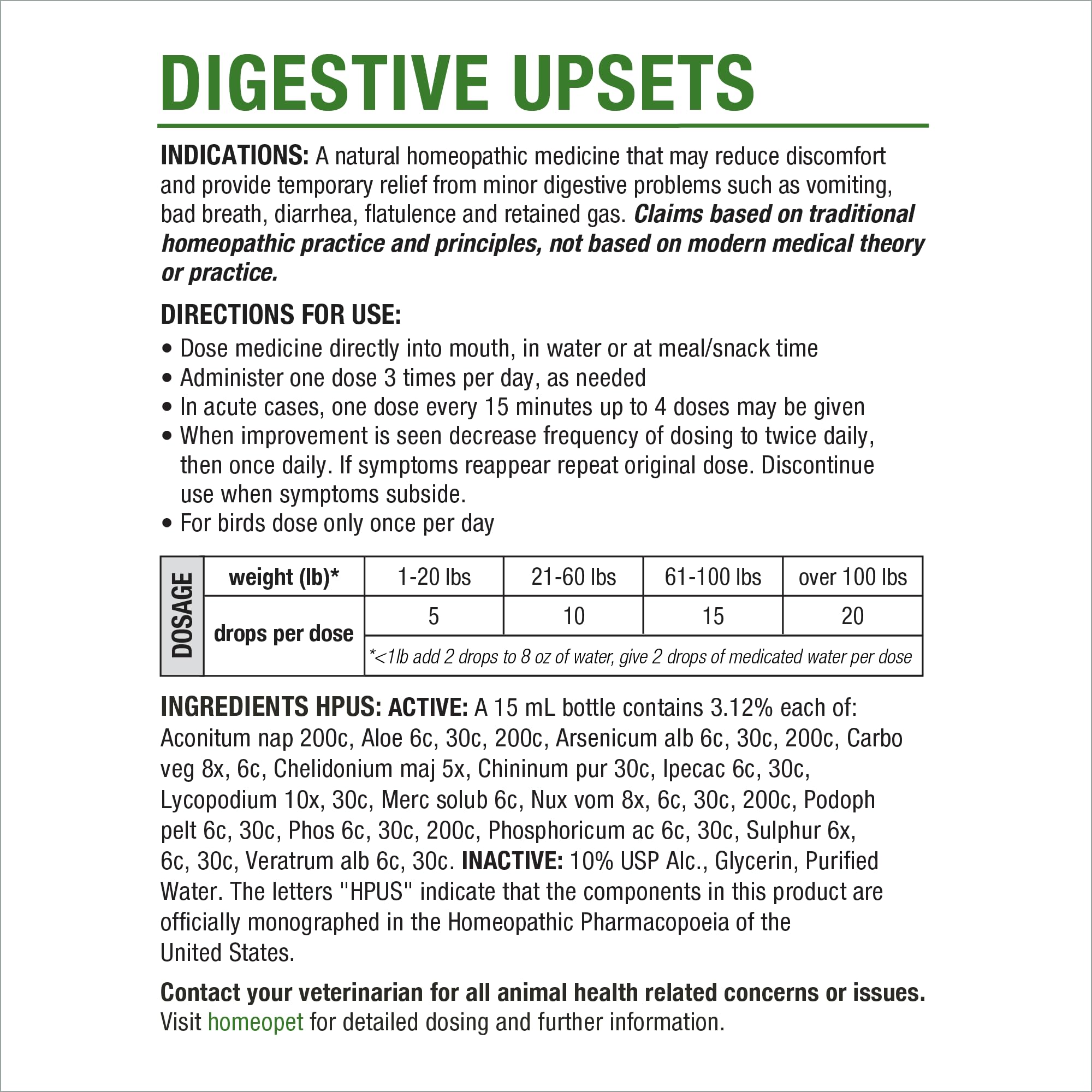 Liquid added to water for easy dosing with HomeoPet Upsets