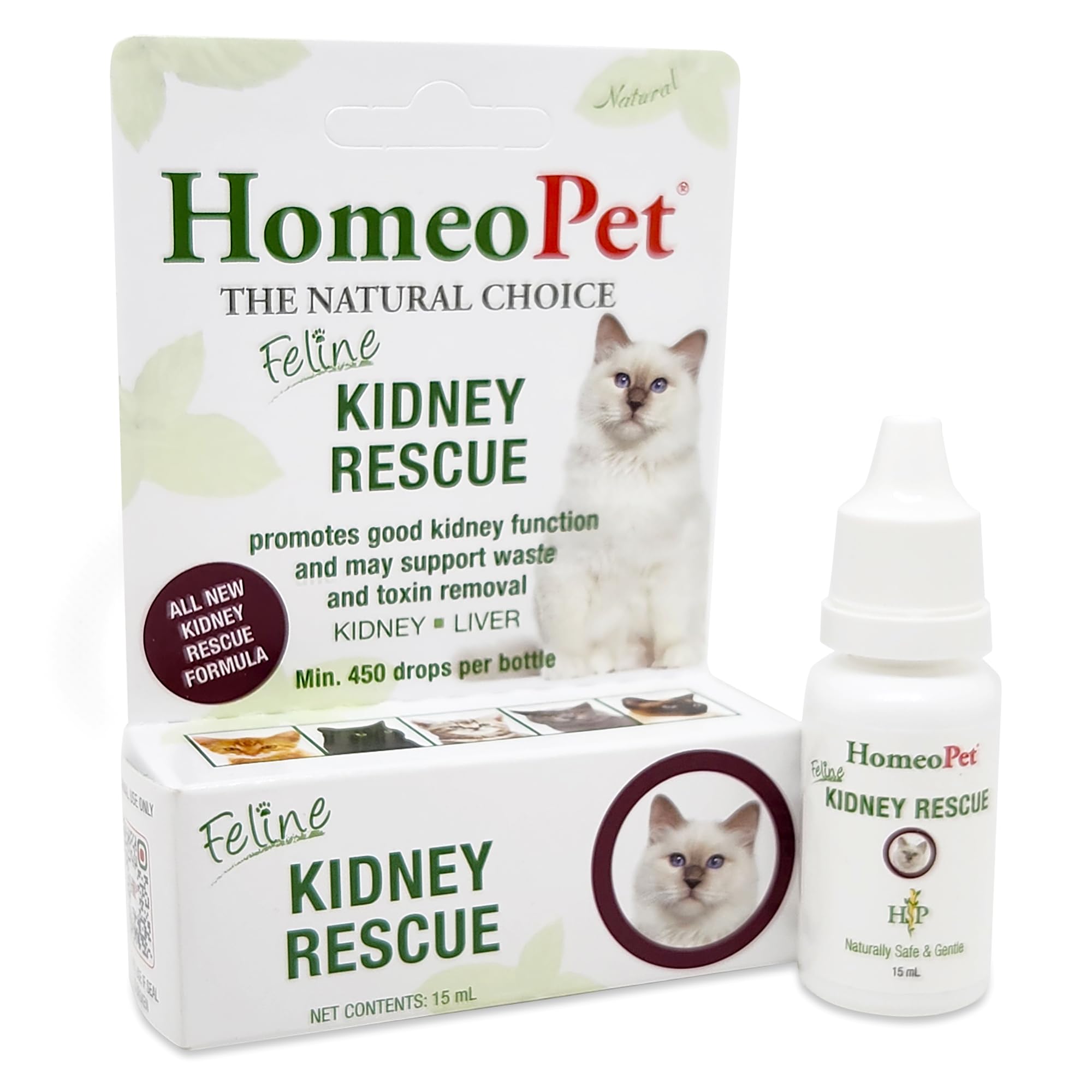 HomeoPet Kidney Rescue bottle pour shows gentle kidney support for cats