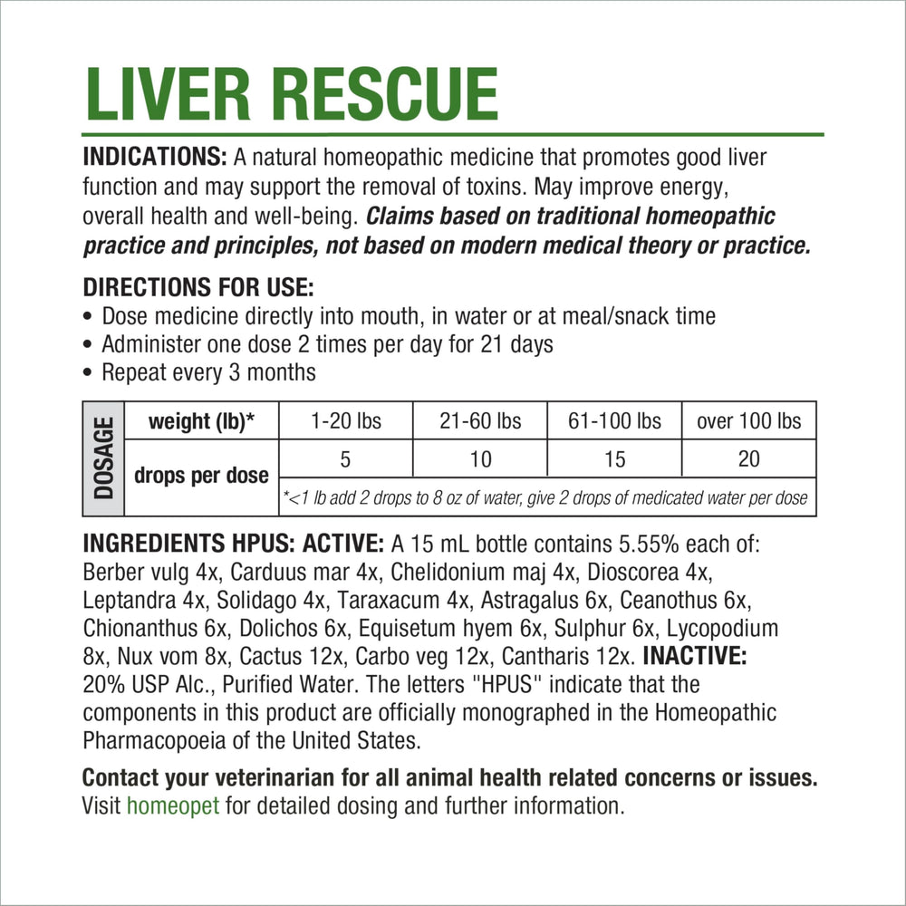 HomeoPet Liver Rescue usage with meals shows how to mix with food.