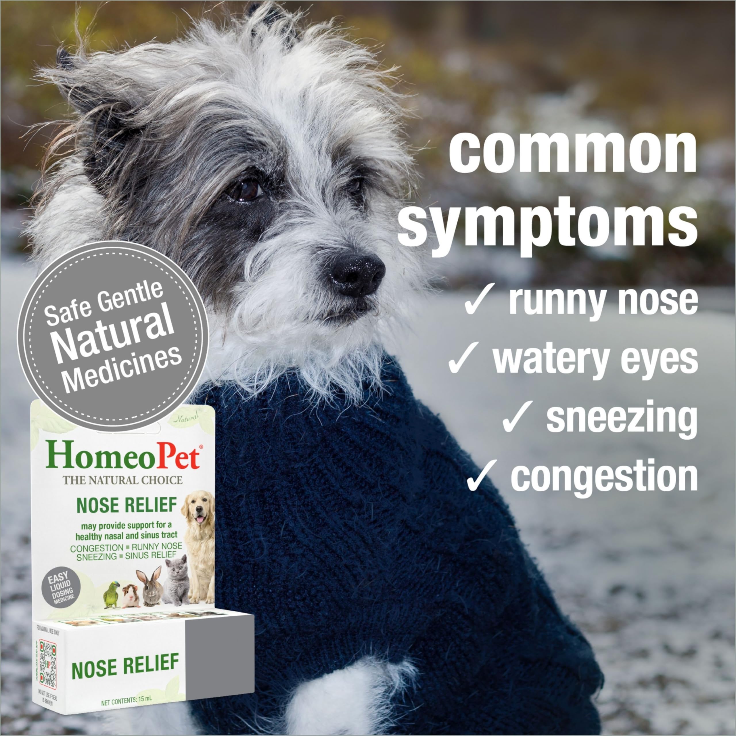 HomeoPet Nose Relief label closeup highlights natural formula
