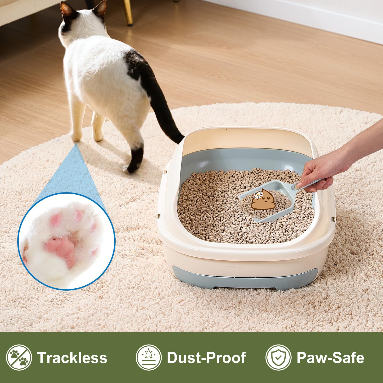 HomeRoyce non-clumping pellets simplify cleaning by separating urine and solids.
