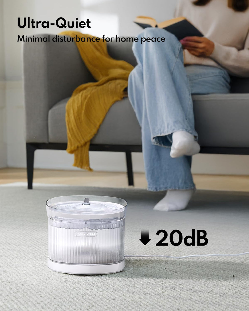 HomeRunPet cat fountain runs ultra quiet, ideal for bedrooms and quiet spaces.