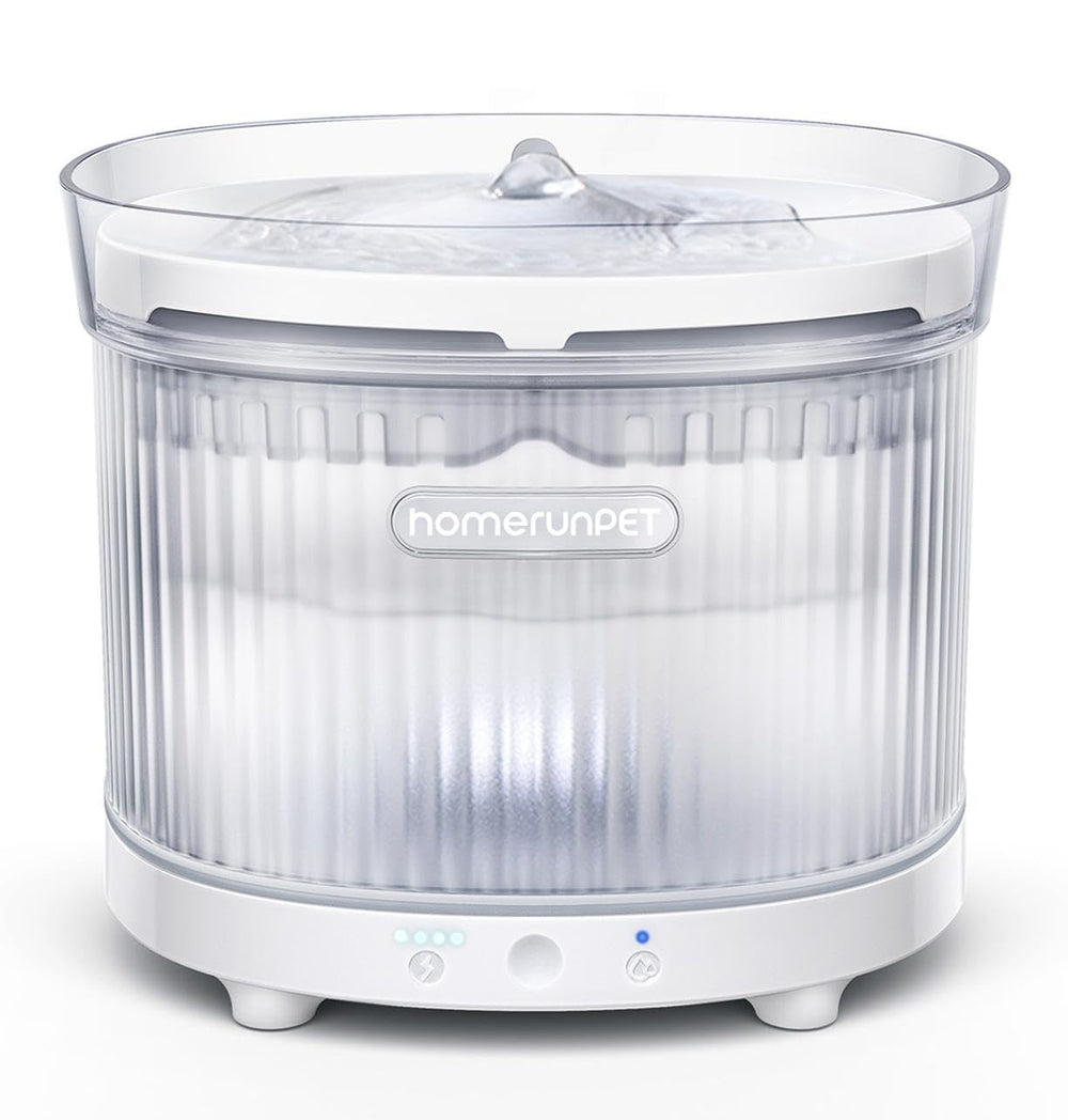 HomeRunPet cordless fountain front view; wire-free design enables flexible placement for busy households.