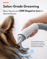 HomeRunPet elbow nozzle close-up highlighting smoothing ion technology