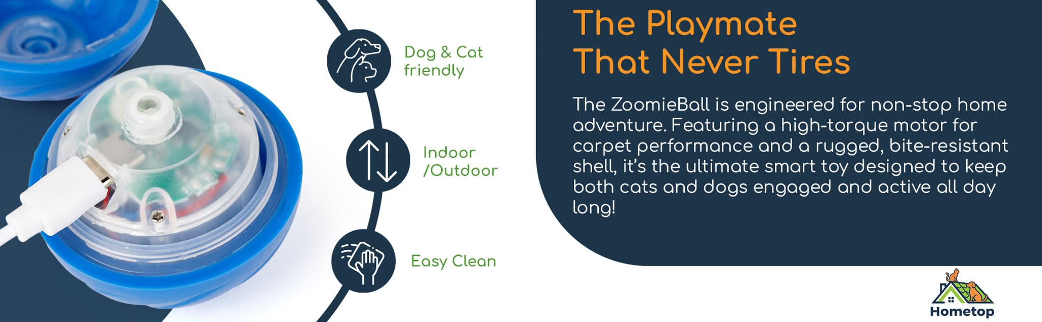 Hometop ZoomieBall safe, durable rubber protects teeth during play.