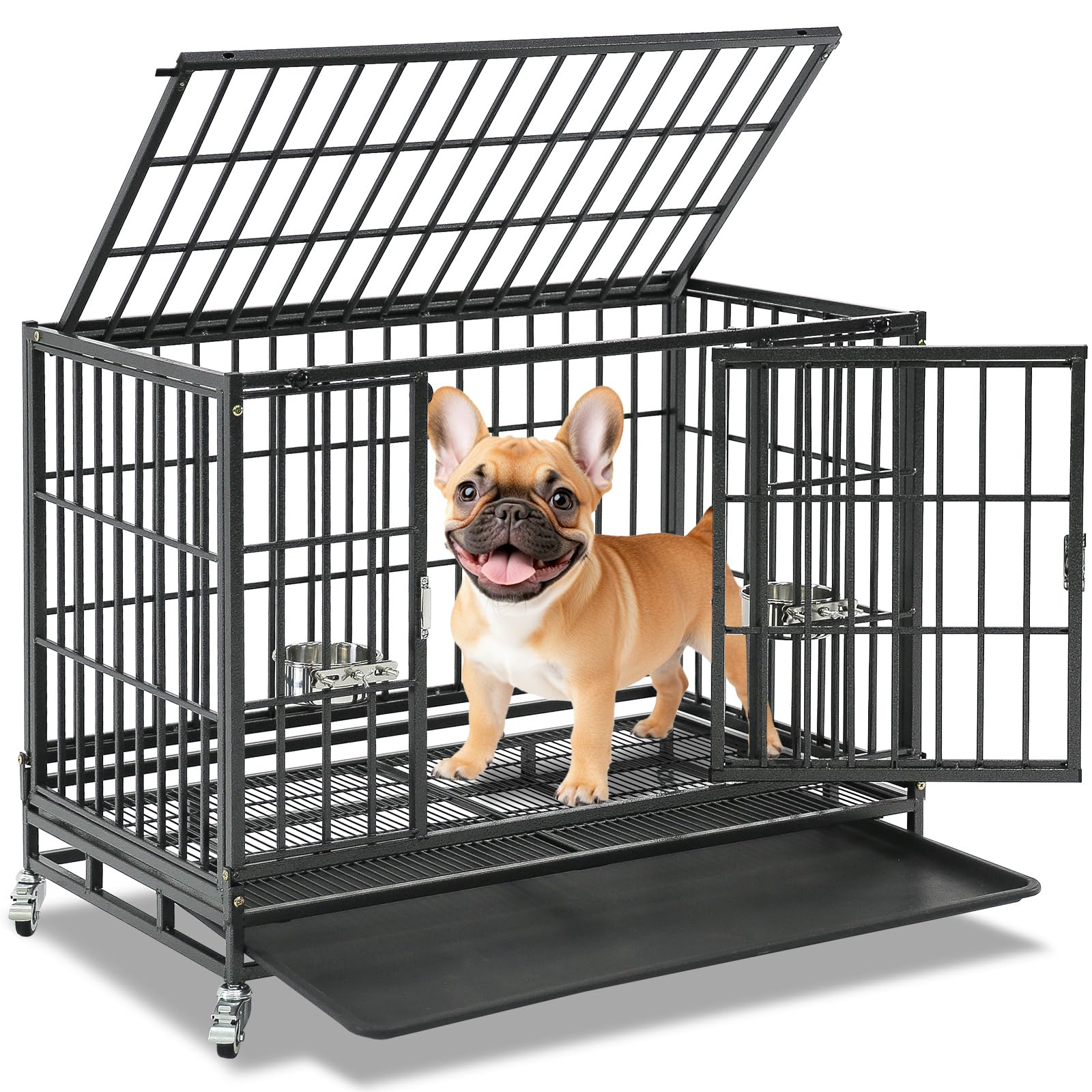 Homey Pet 37-inch crate front view showing space-saving design for calm resting