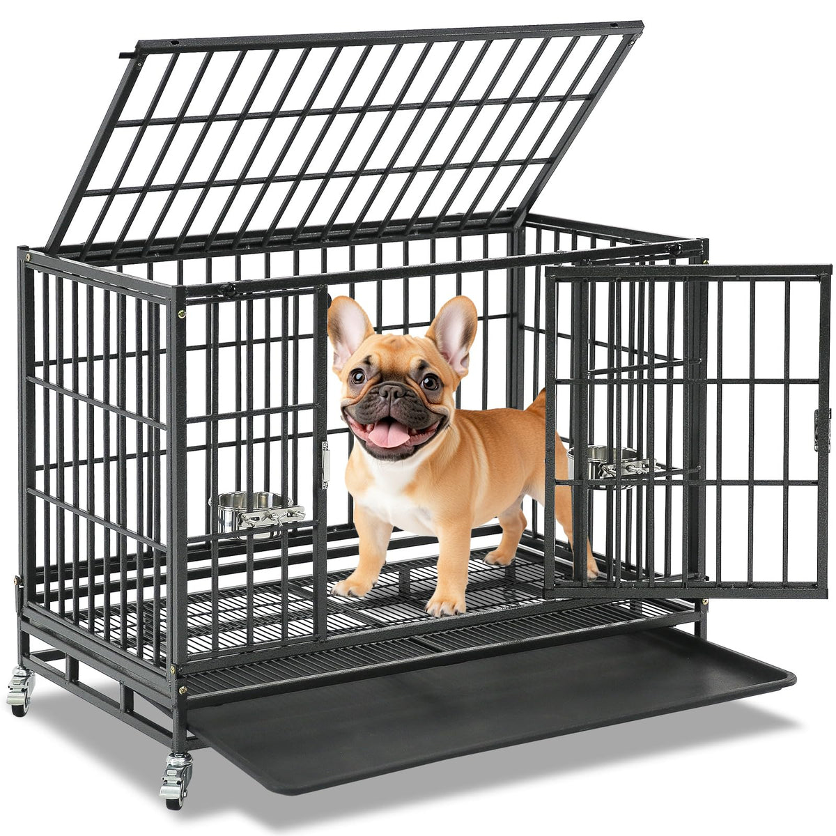 Homey Pet 37-inch crate front view showing space-saving design for calm resting