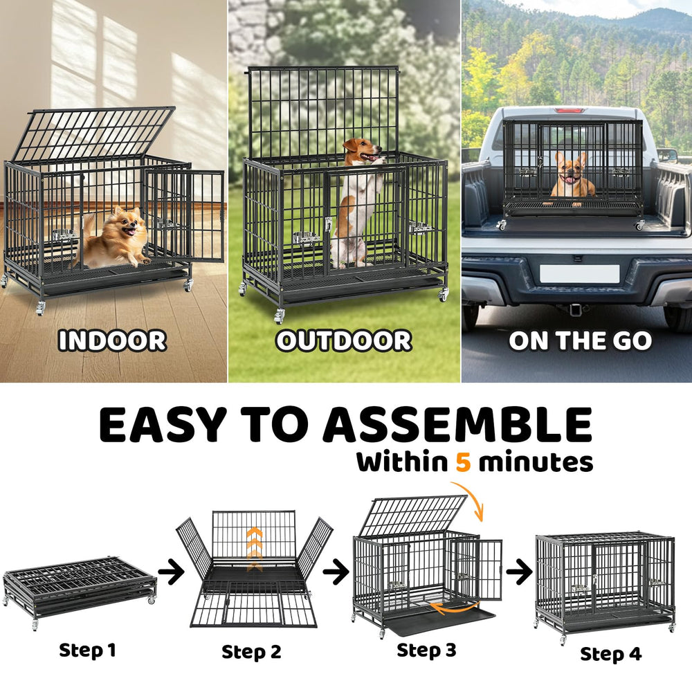 Homey Pet 37-inch crate on wheels enabling easy room-to-room movement