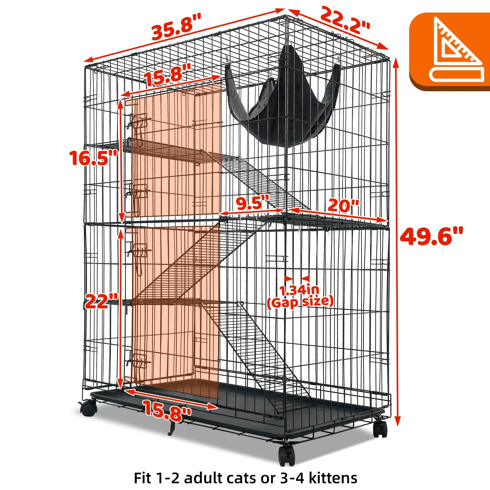 Homey Pet 50-inch cat cage four-tier design for climbing and lounging.