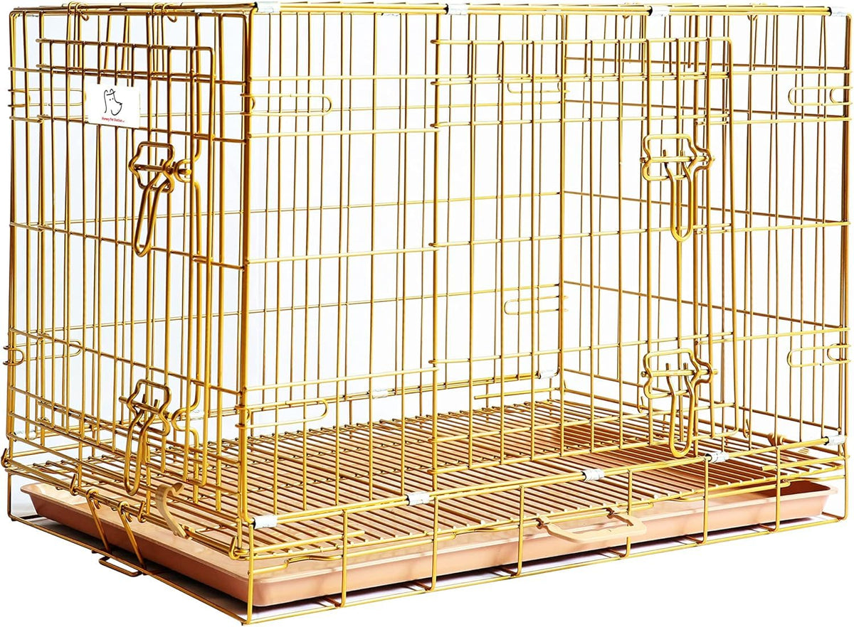 Homey Pet Copper Gold Dog Crate front view with easy access and premium finish