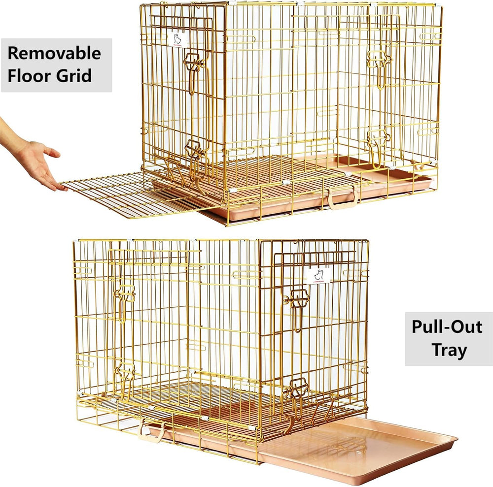 Homey Pet Copper Gold Dog Crate removable tray simplifies post-use cleaning