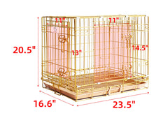 Homey Pet gold folding dog crate removable tray keeps messes contained for easy cleanup