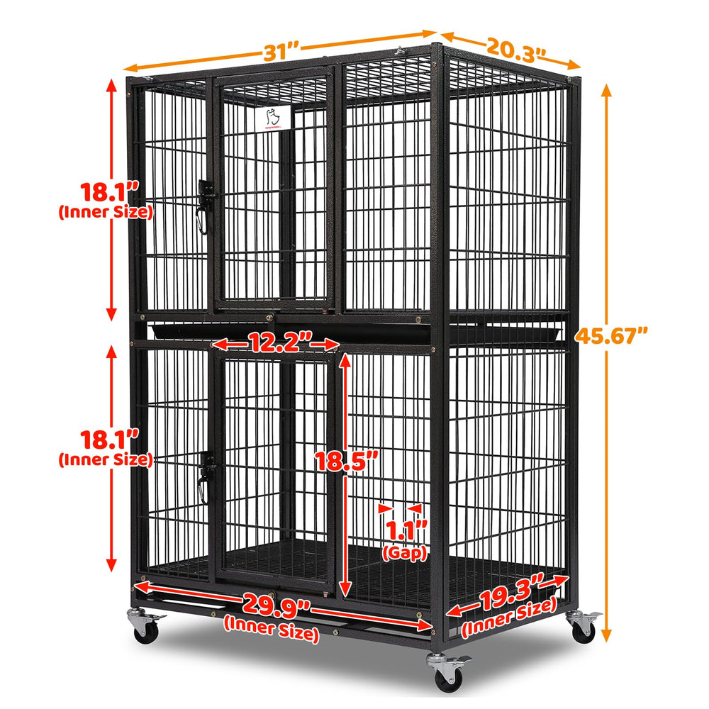 Homey Pet two-tier crate front-door view demonstrates easy access and secure locking.