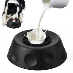 Homgaty dog licking bowl with rolling ball demonstrates slow feeding in action.