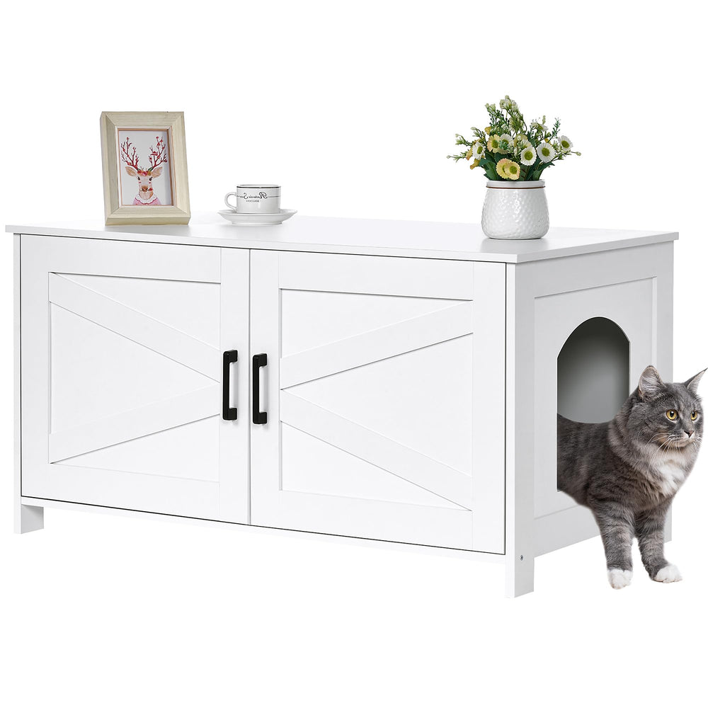 Homhedy 39-4-inch L cat litter box enclosure front view hides mess and blends with decor