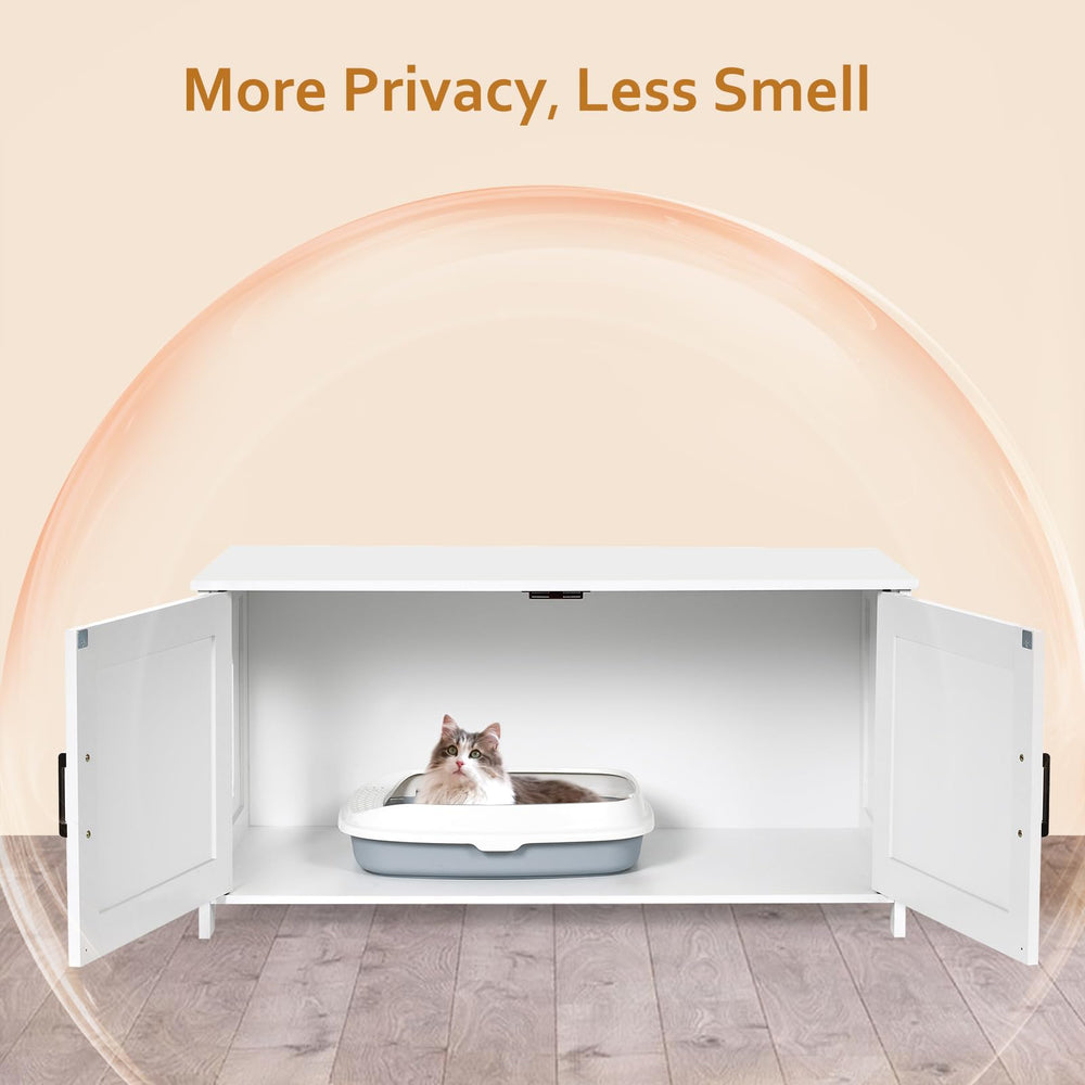 Homhedy 39-4-inch L cat litter box enclosure side view offers private space for cats