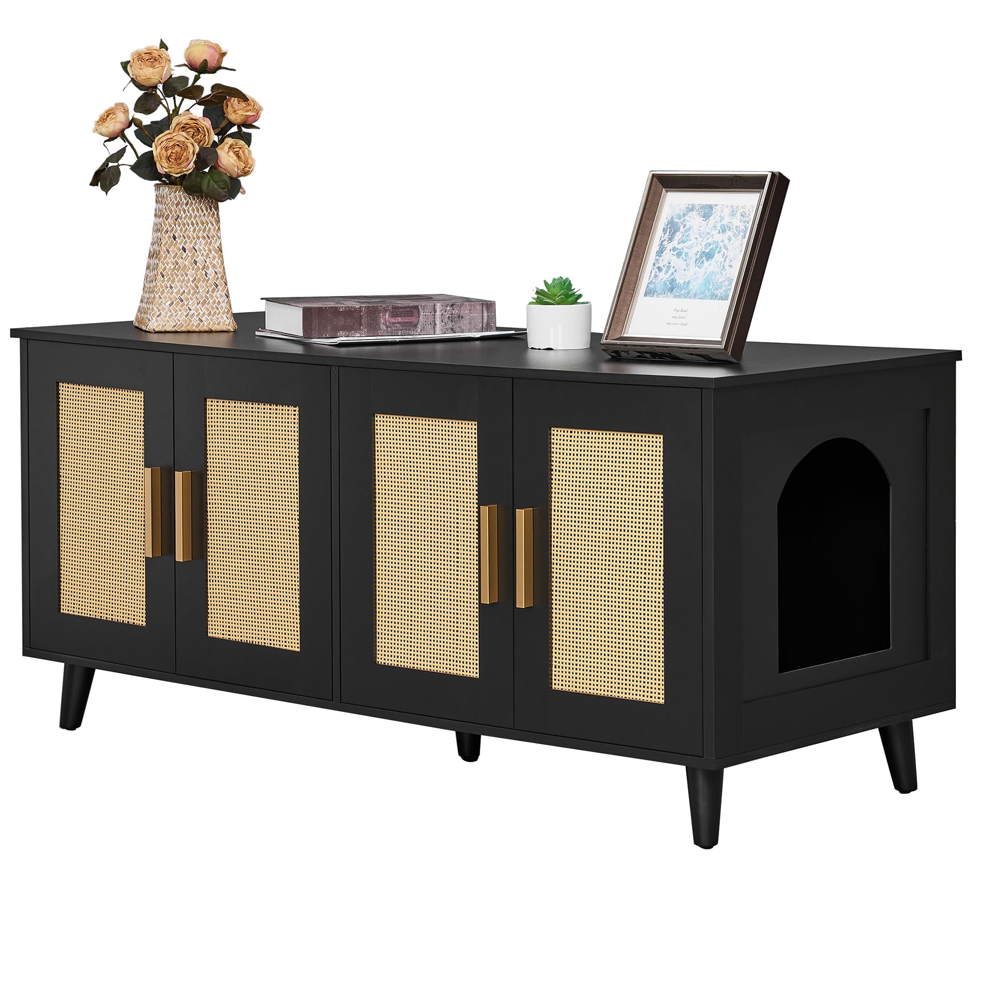 Homhedy boho cat litter box enclosure for two cats hides litter neatly and blends with décor