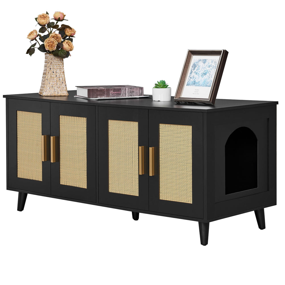 Homhedy boho cat litter box enclosure for two cats hides litter neatly and blends with décor