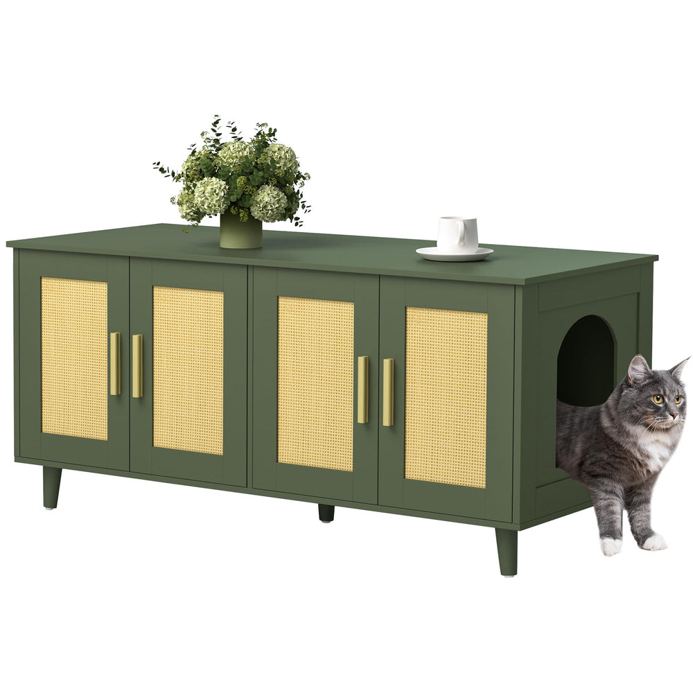 Homhedy Boho Cat Litter Enclosure for two cats keeps litter out of sight.