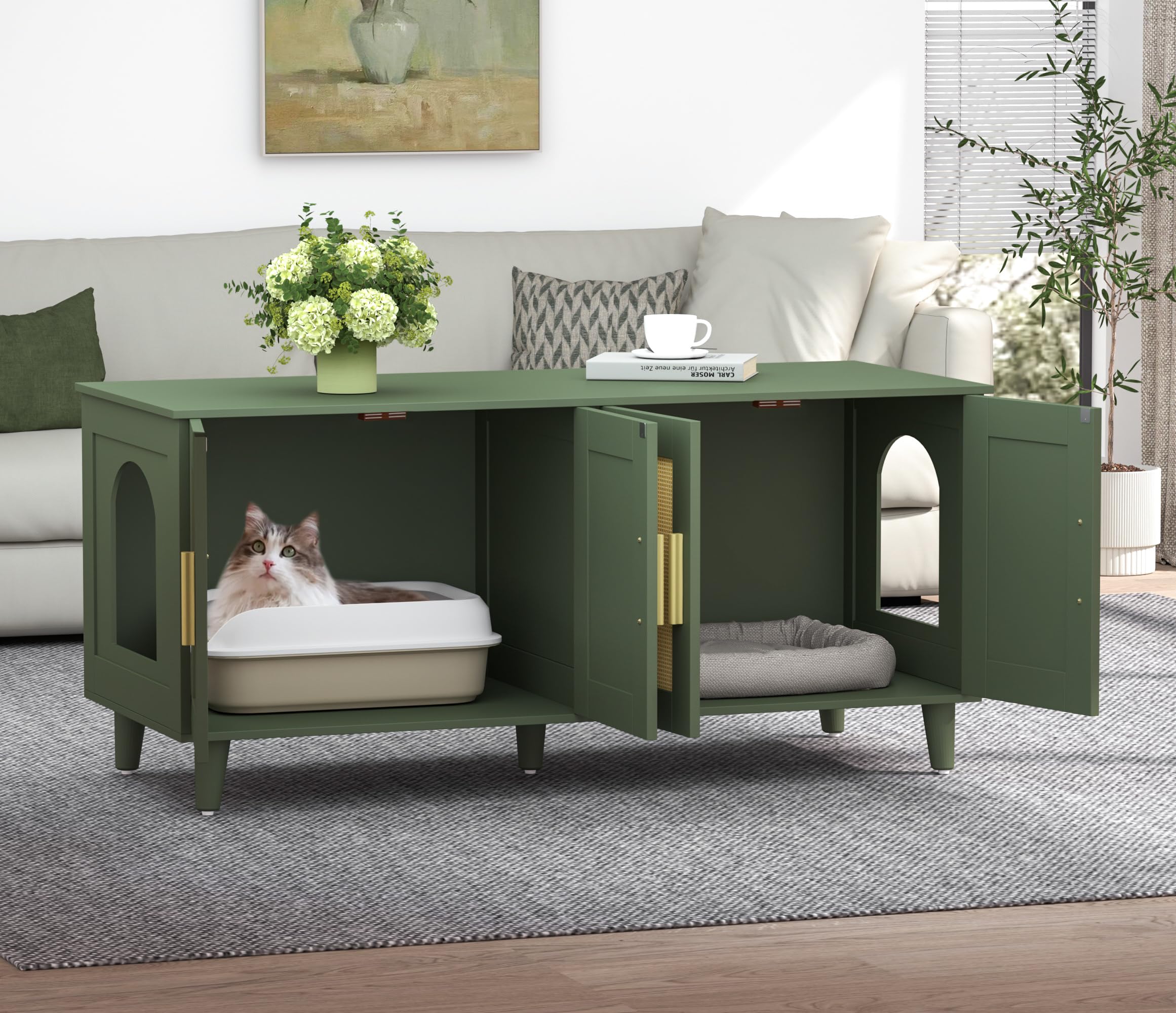 Green finish complements modern boho interiors.
