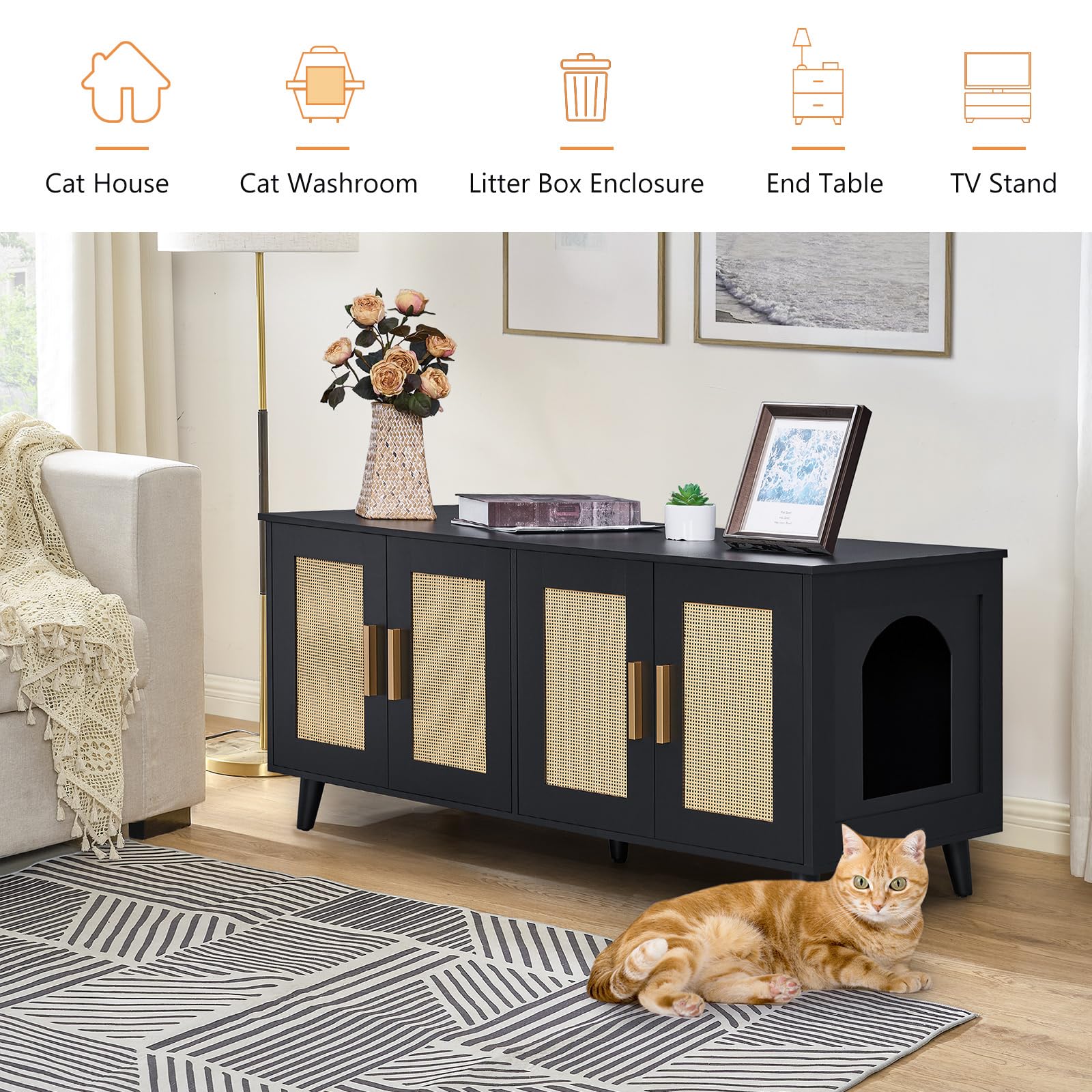 Homhedy boho style litter enclosure complements rustic interiors while concealing litter