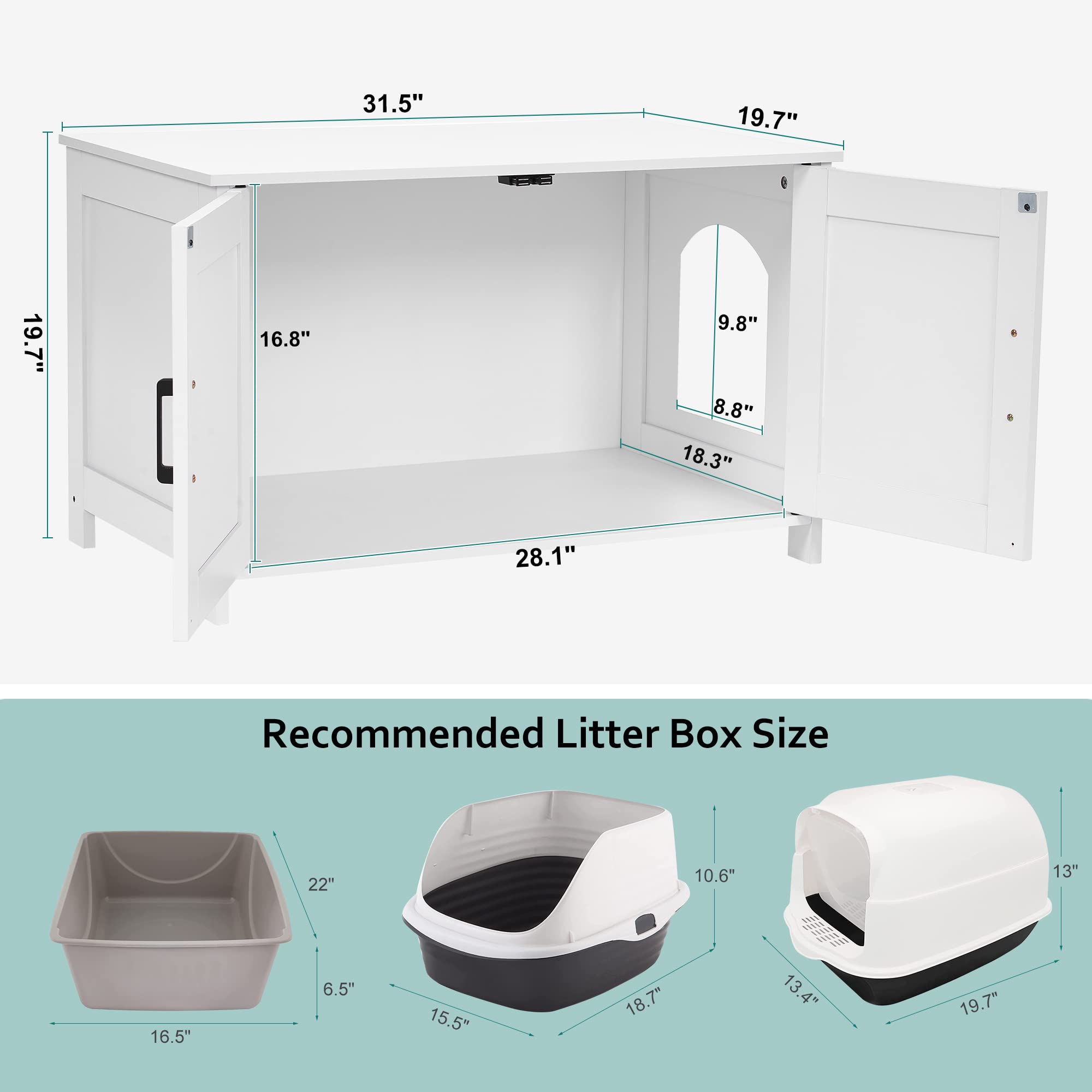 Homhedy double cabinet doors simplify daily litter scooping and storage