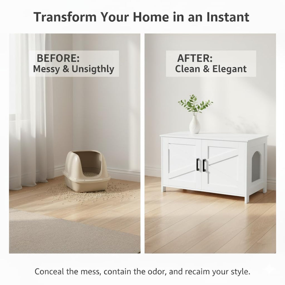 Homhedy furniture-style enclosure doubles as a chic end table
