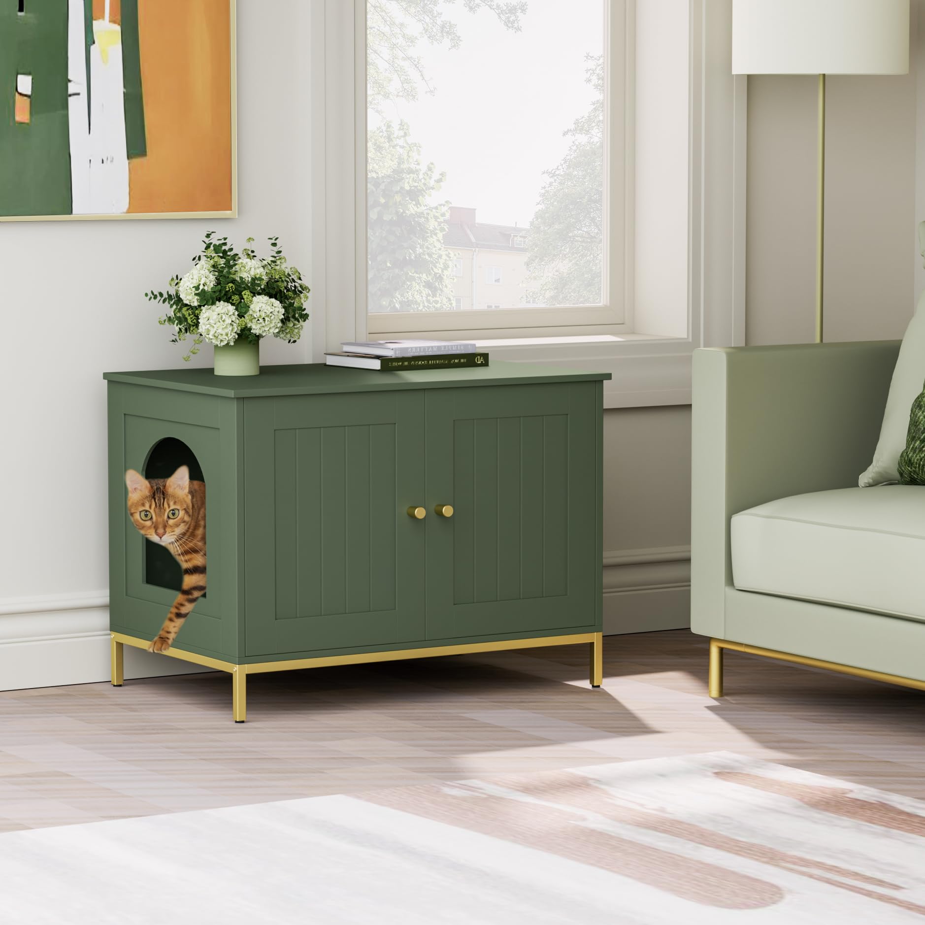 Homhedy cat litter box enclosure smooth finish is easy to wipe clean.