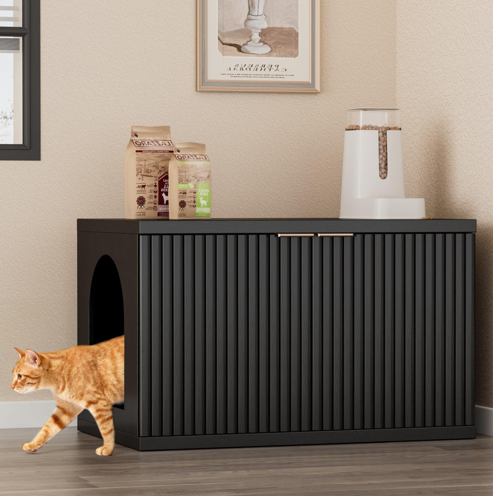 Homhedy cat litter box enclosure with fluted front panels for stylish odor containment.