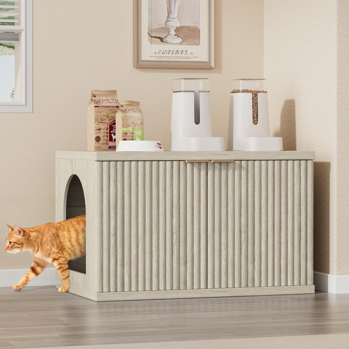 Homhedy cat litter box enclosure front view with modern design that blends into decor