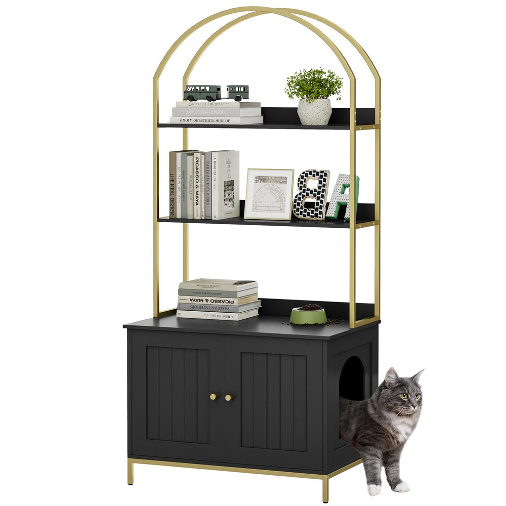 Homhedy cat litter box enclosure front view with discreet setup and tidy appearance.