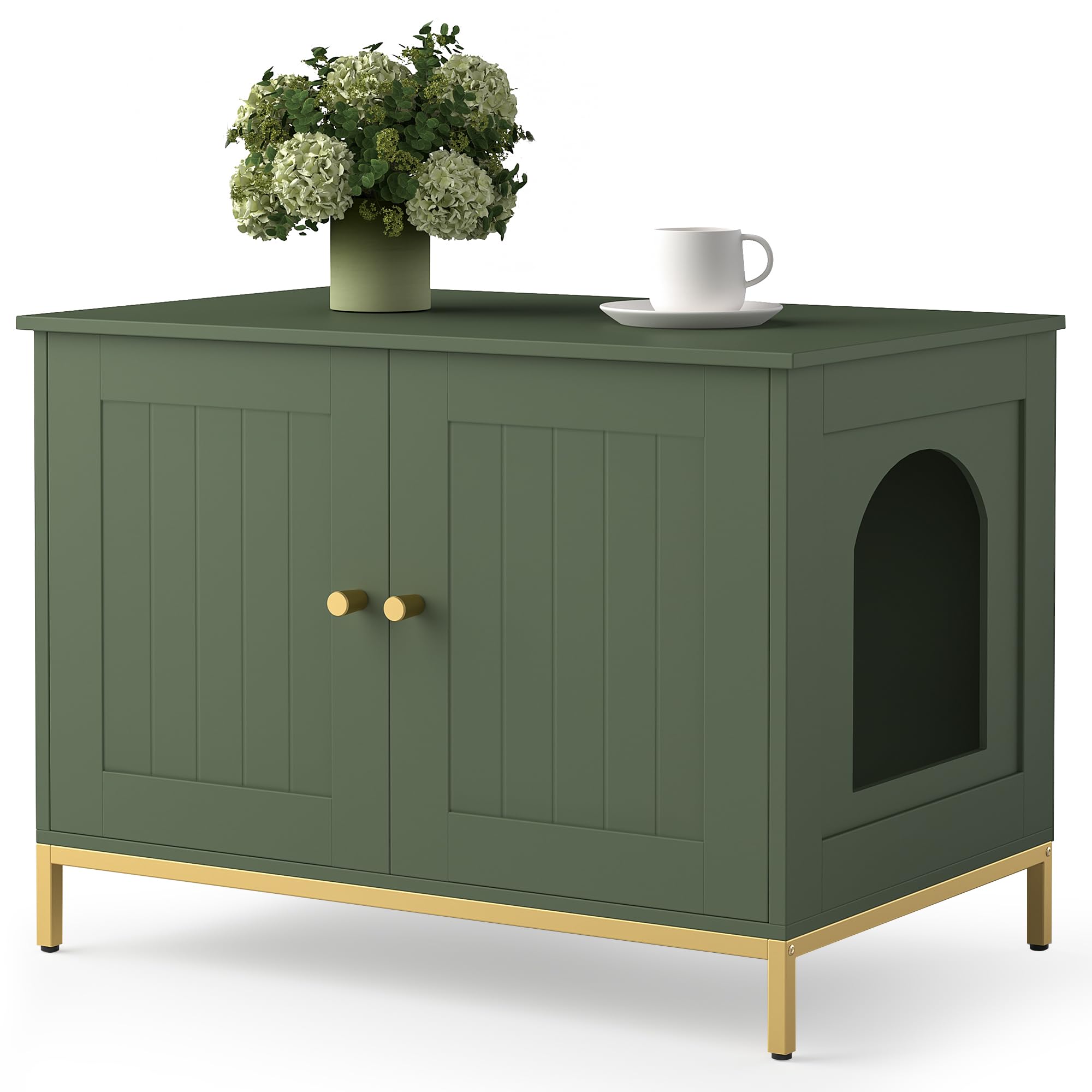 Homhedy cat litter box enclosure front view shows hidden litter and modern style.
