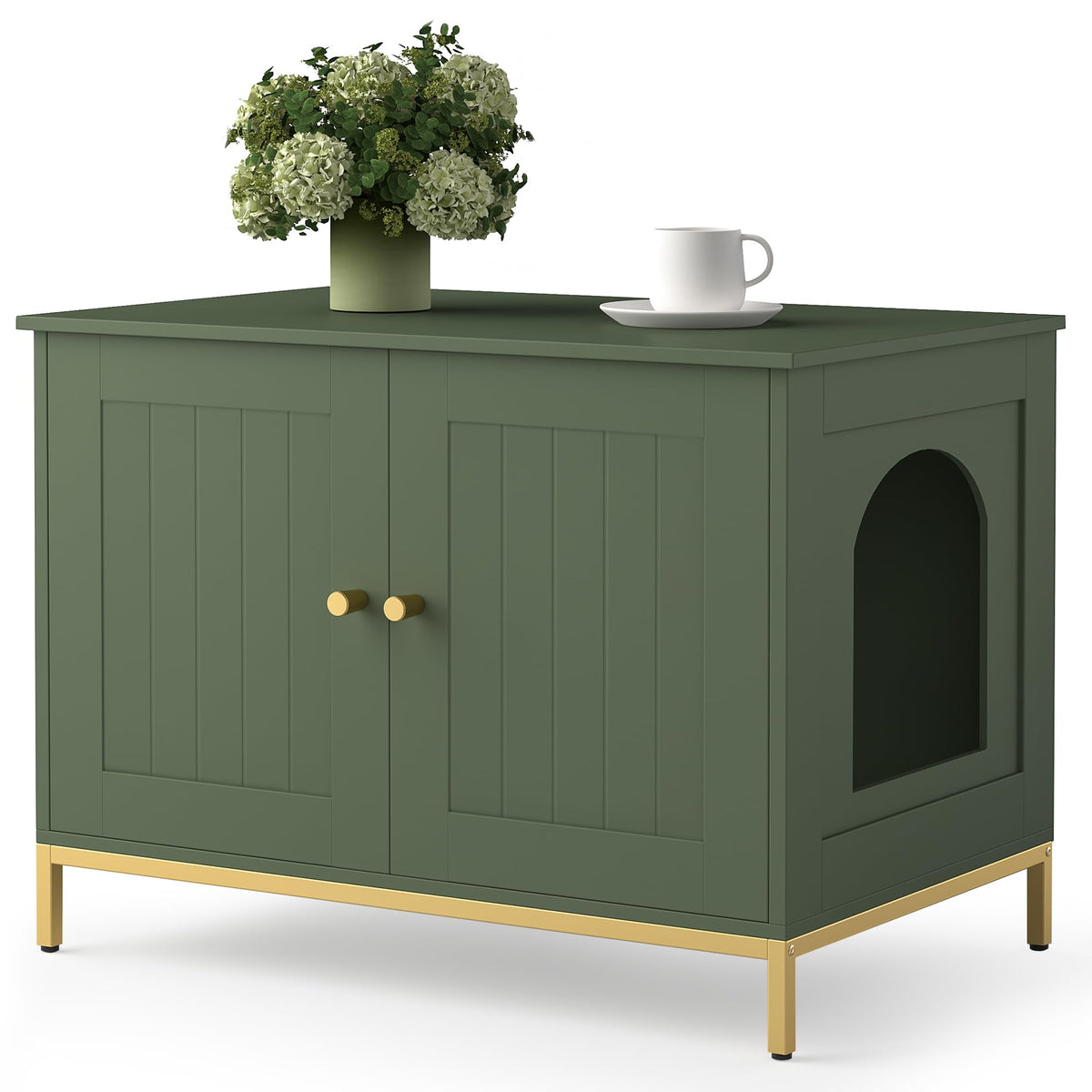 Homhedy cat litter box enclosure front view shows hidden litter and modern style.