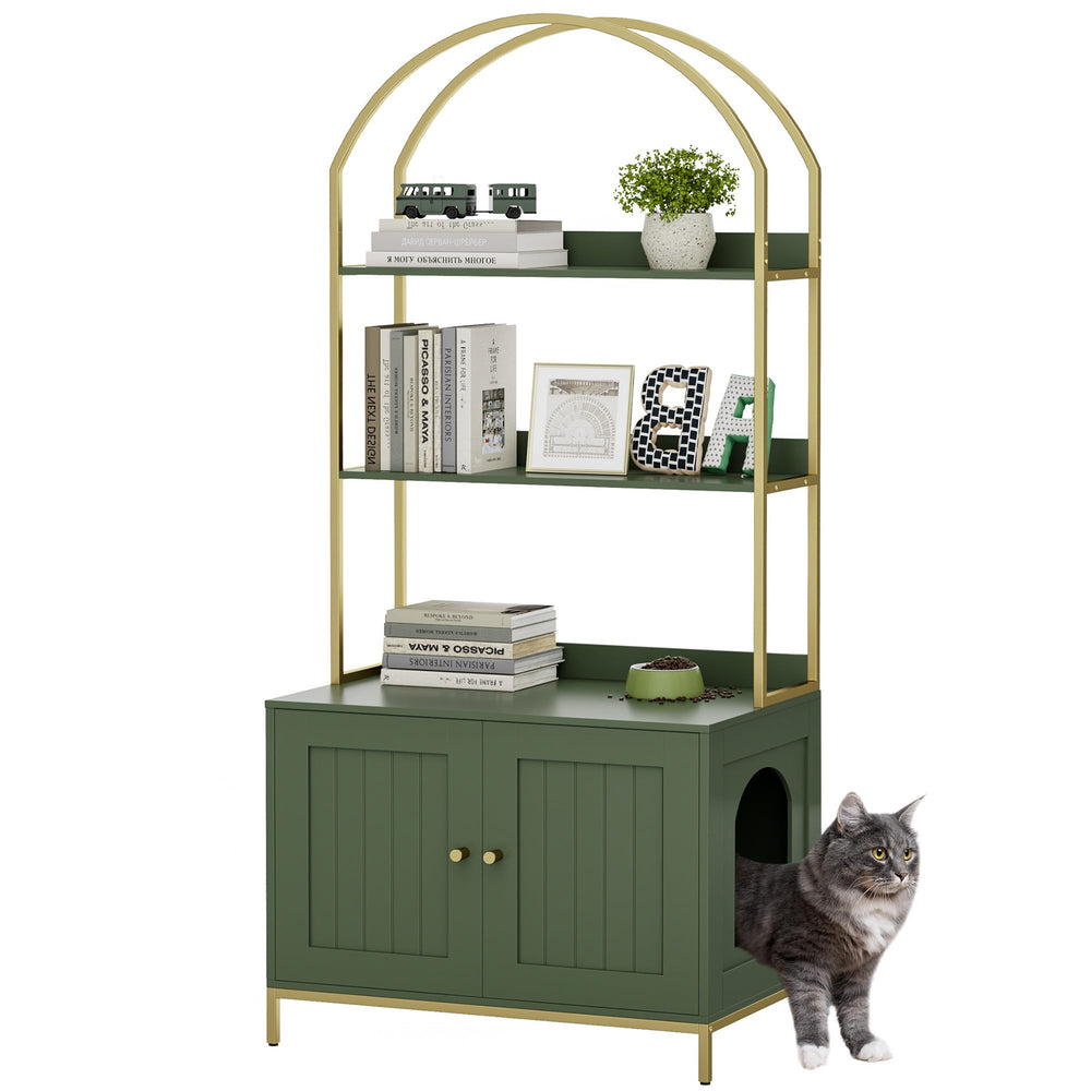 Homhedy cat litter box enclosure hides the pan for a tidy living space.
