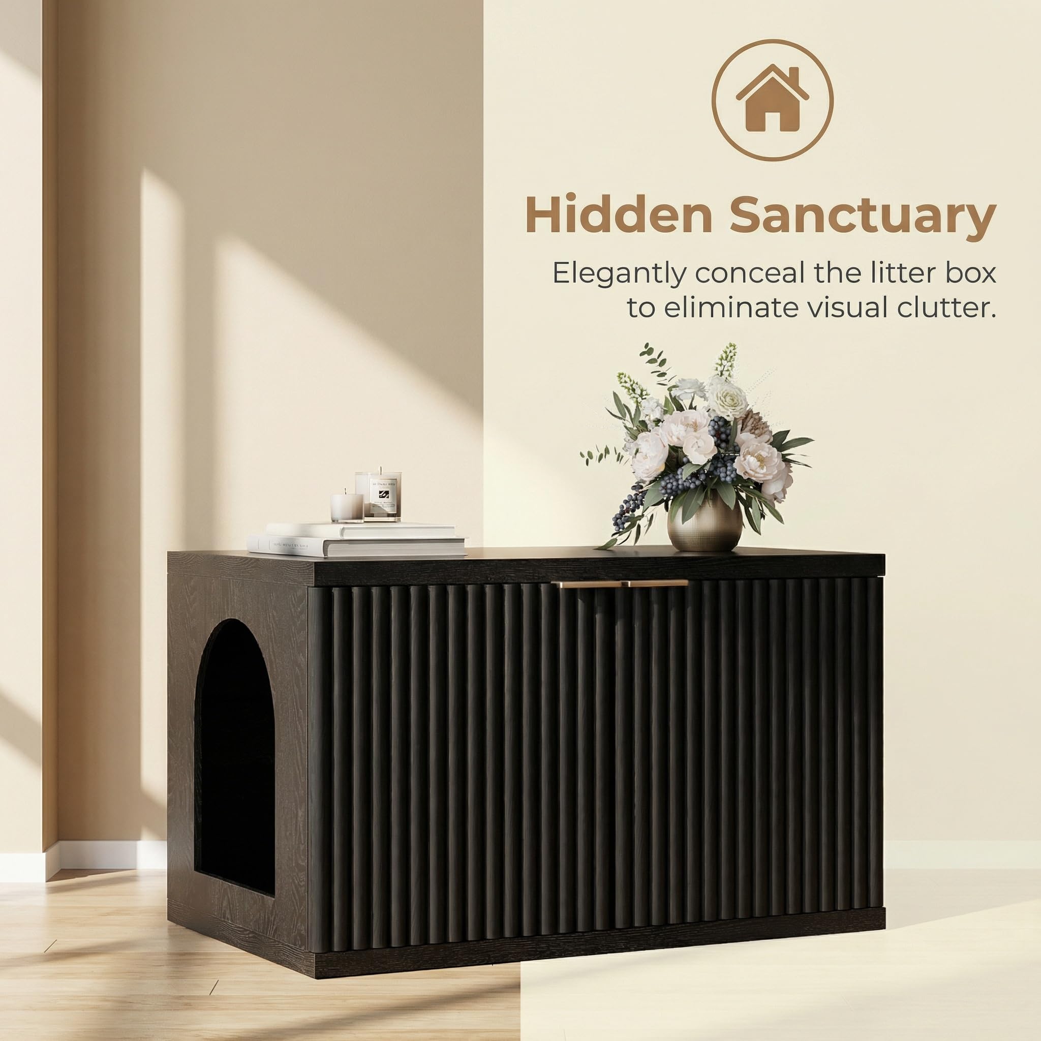 Homhedy cat litter box enclosure interior space fits most standard litter boxes.