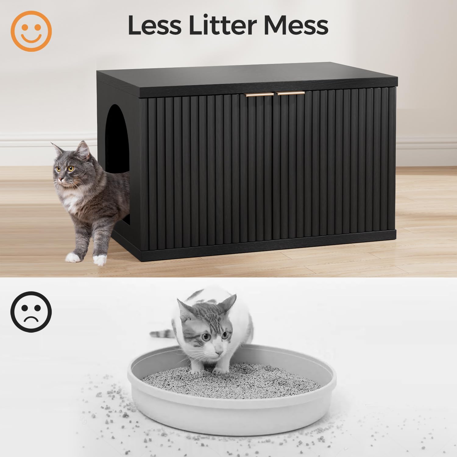 Homhedy cat litter box enclosure matte black close-up highlighting modern finish.