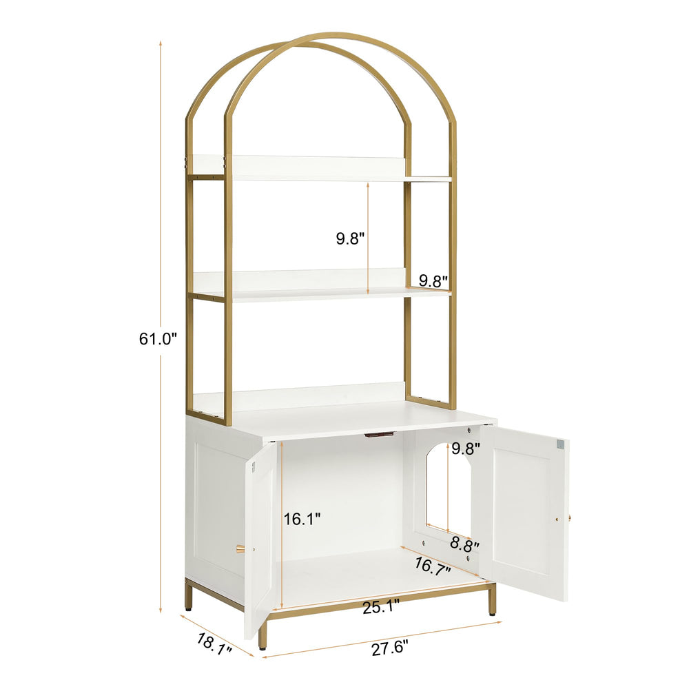 Homhedy cat litter box enclosure metal frame highlight durable support and gold accents