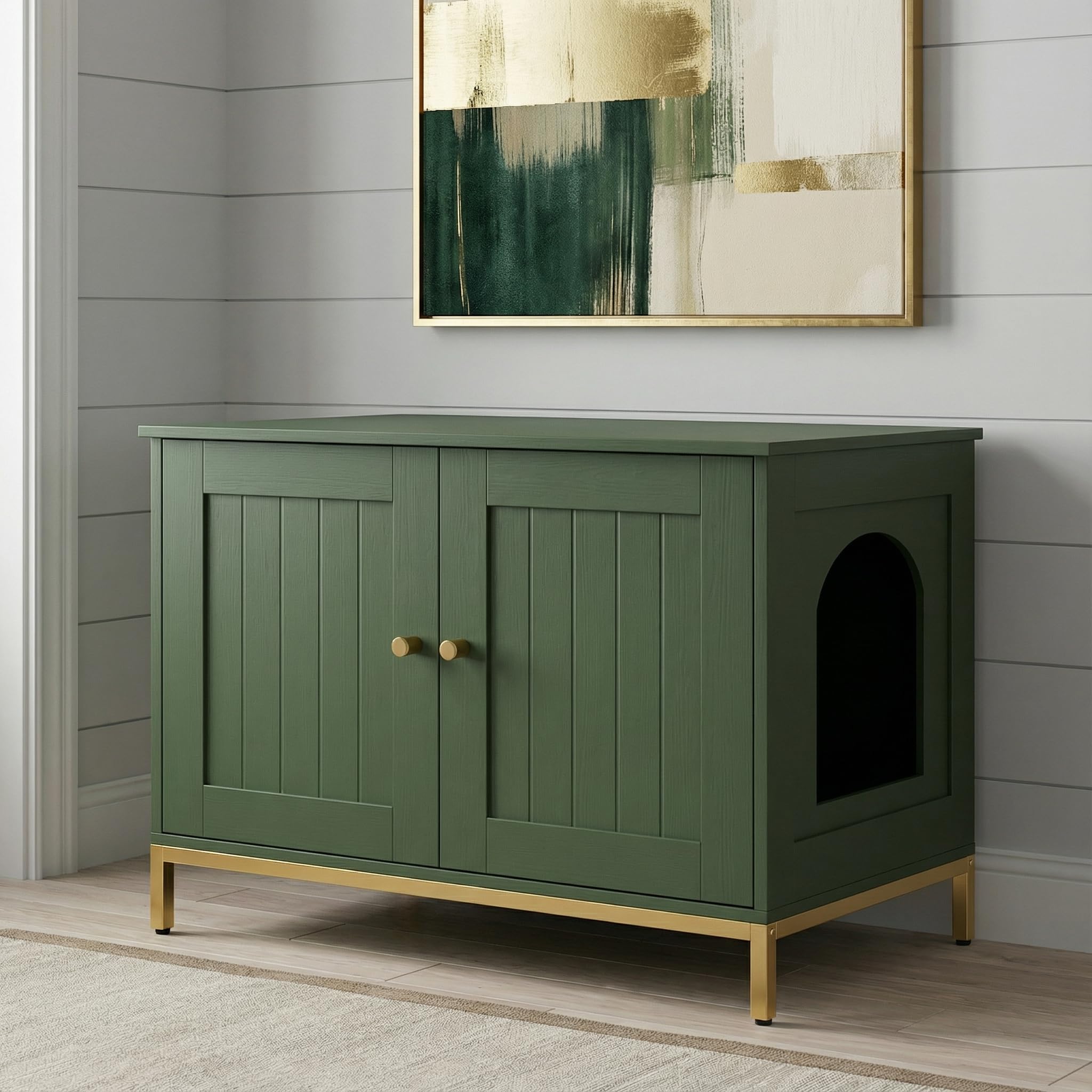 Homhedy cat litter box enclosure sturdy metal legs support up to 132 pounds.