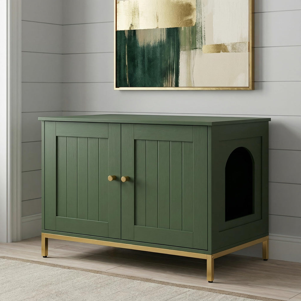 Homhedy cat litter box enclosure sturdy metal legs support up to 132 pounds.