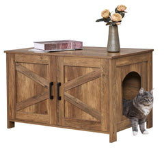 Homhedy cat litter box enclosure front view shows rustic walnut finish and privacy