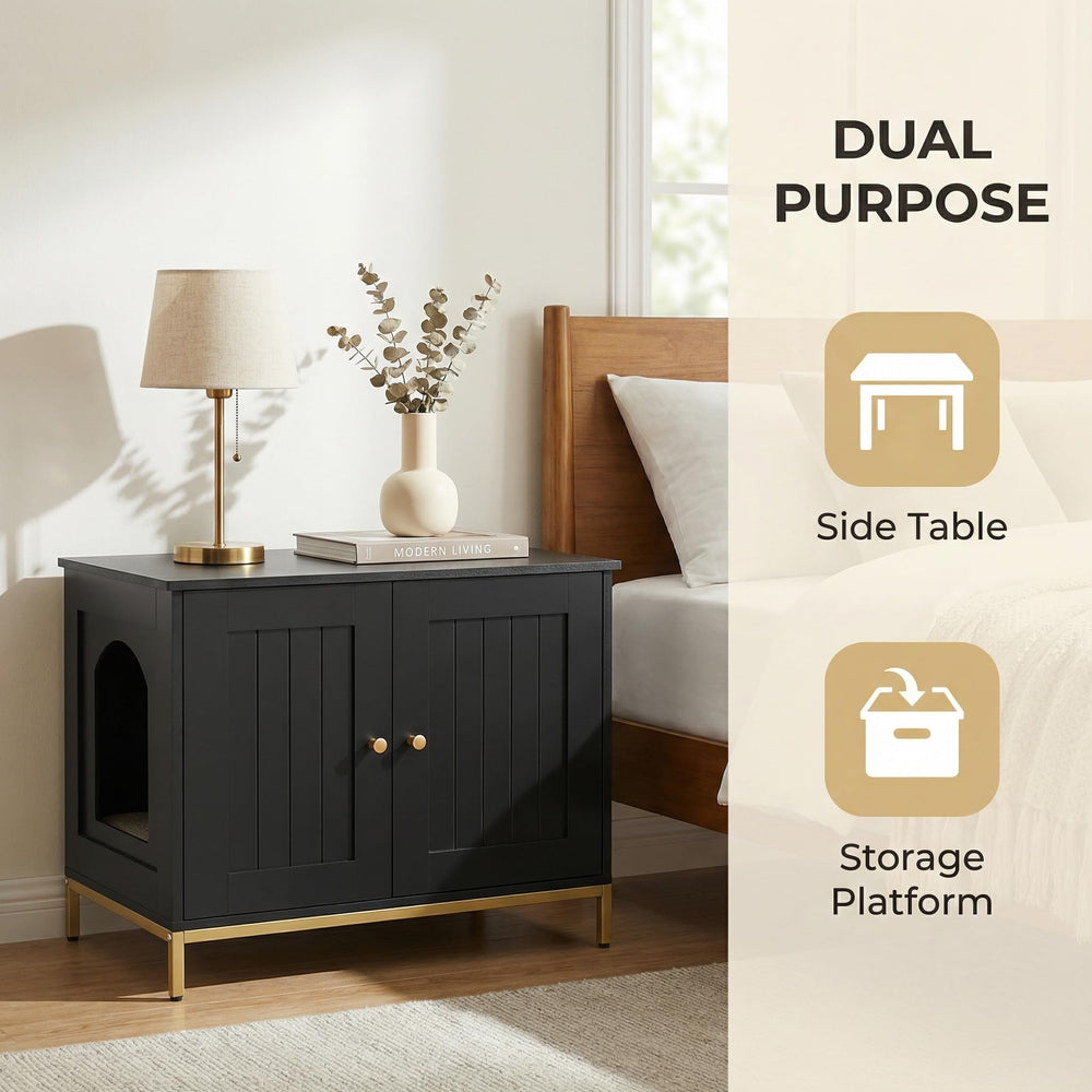 Homhedy litter box enclosure side-entry reduces litter scattering for cleaner floors.