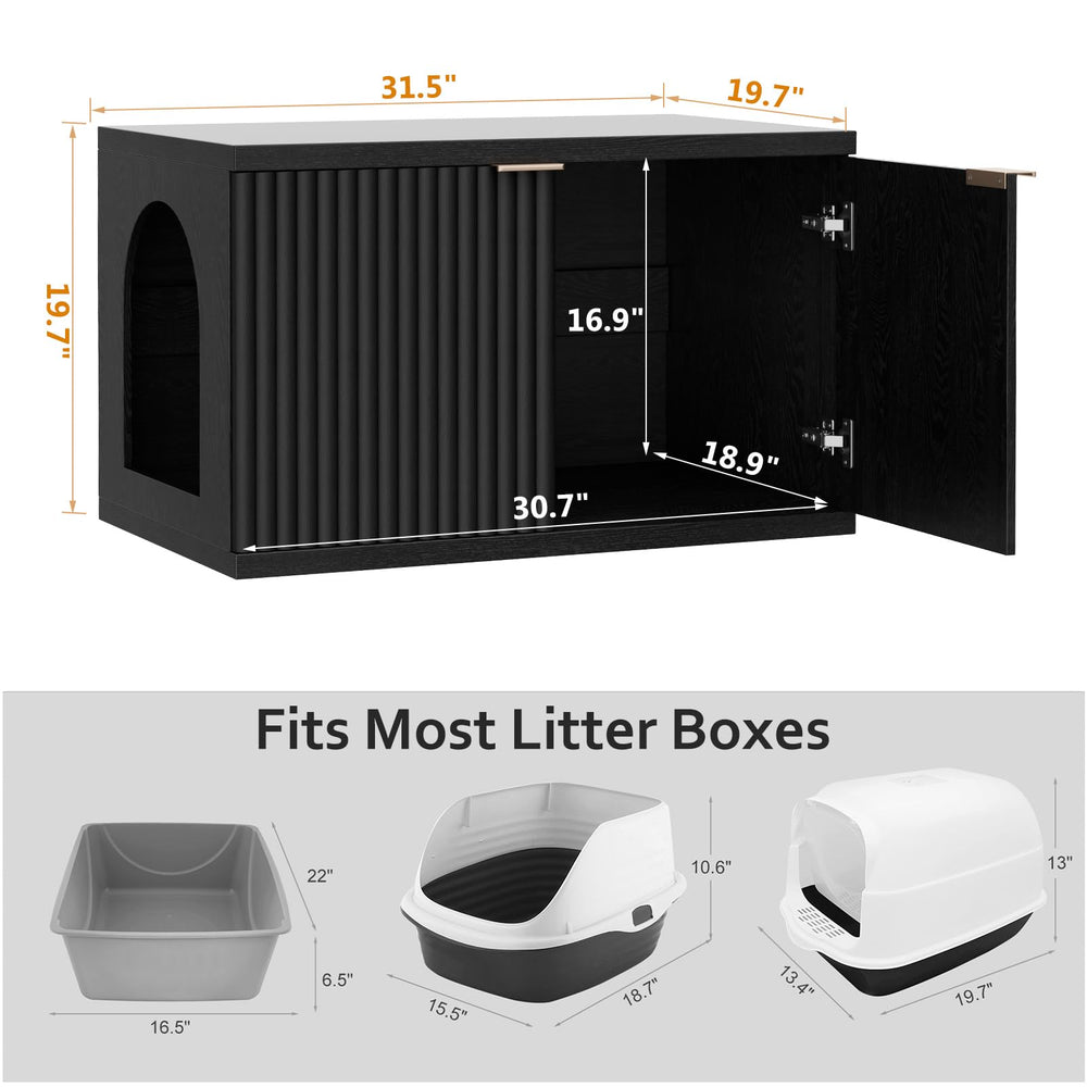 Homhedy cat litter box enclosure used as side table with decor in black.