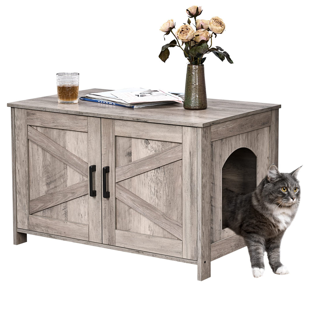 Homhedy cat litter box enclosure in wood design conceals litter while blending with decor