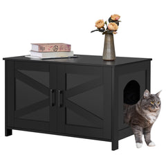 Homhedy cat litter box enclosure keeps litter hidden and odor contained.