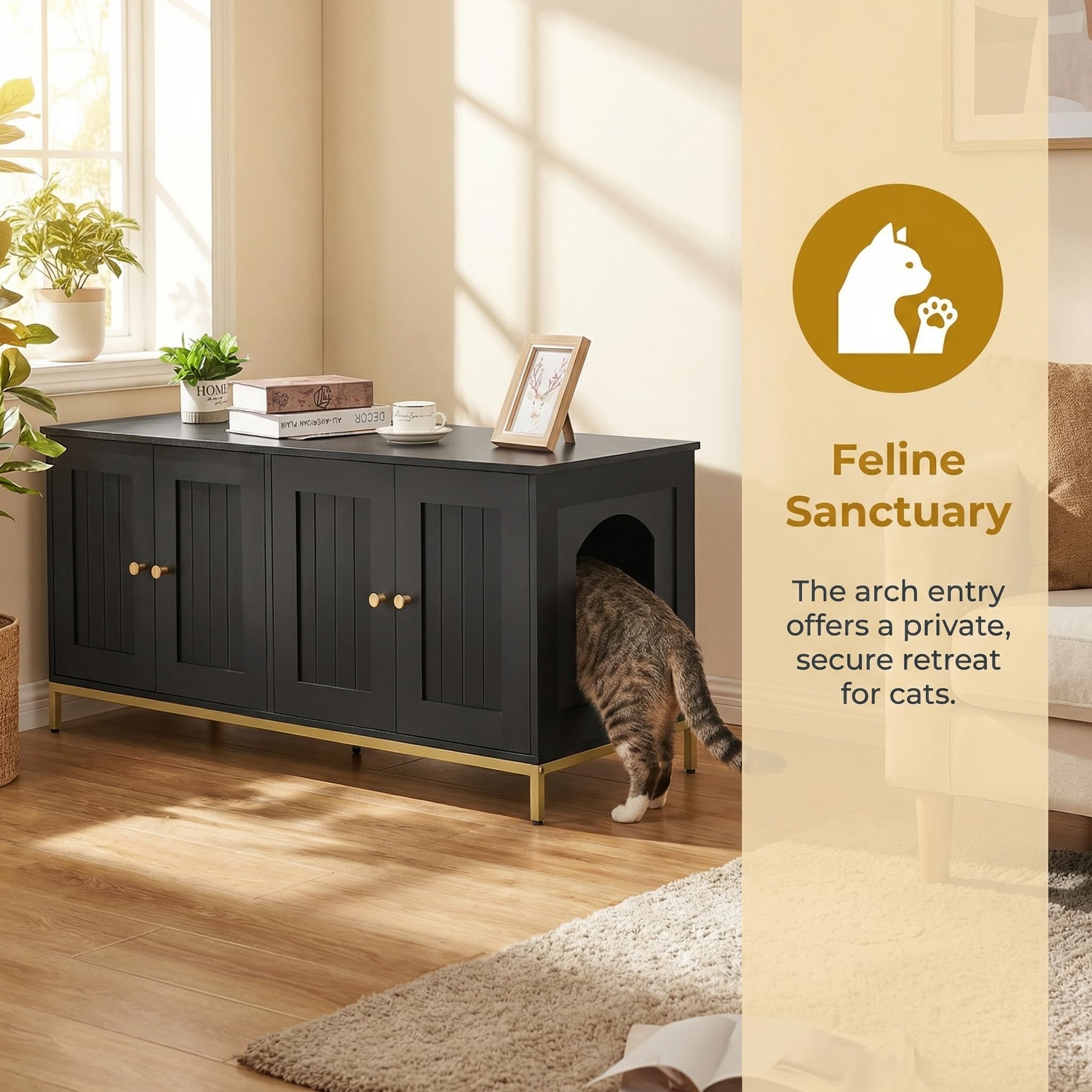Homhedy enclosure shows dog-proof doors for a tidy litter area