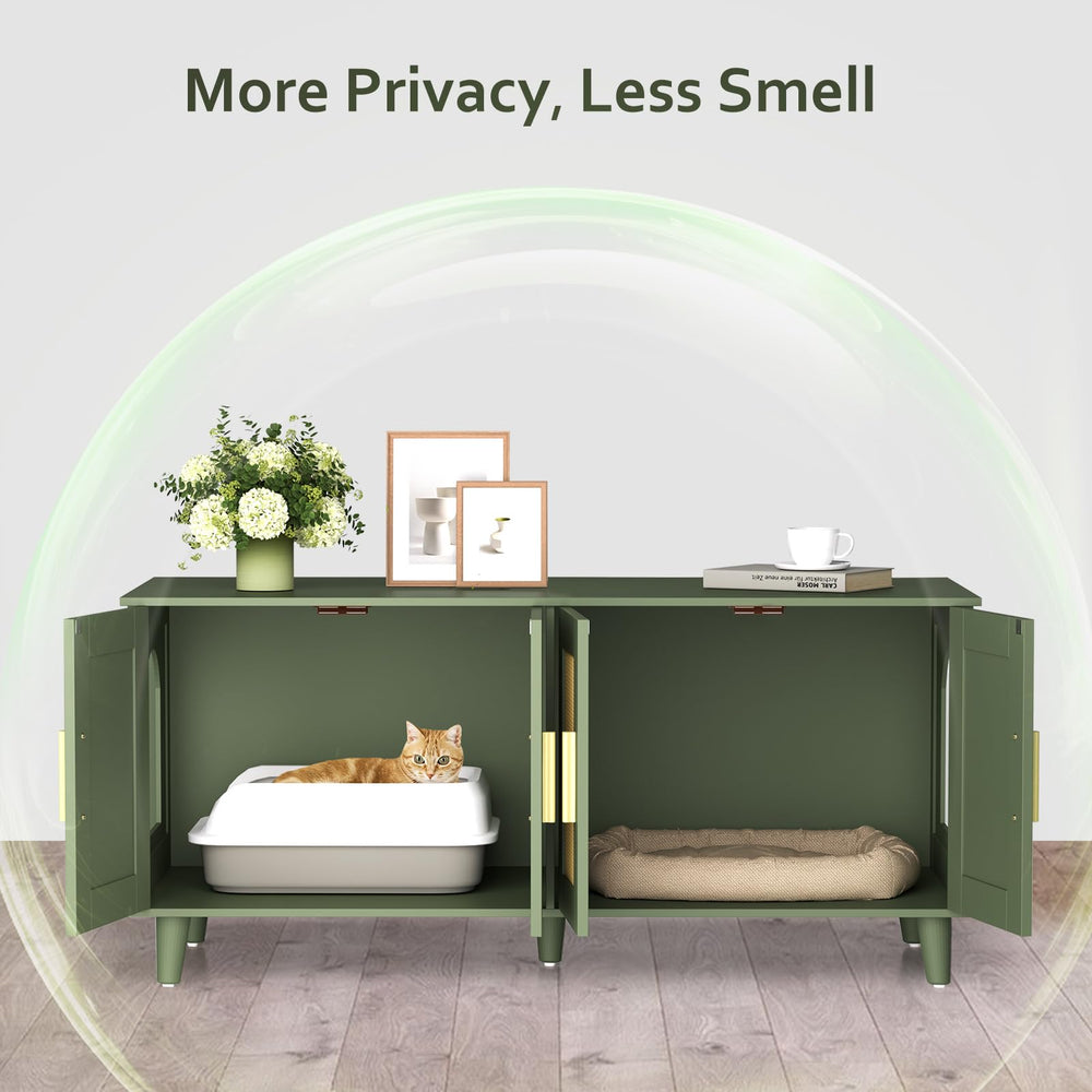 Homhedy cat washroom with double doors blends into boho décor.