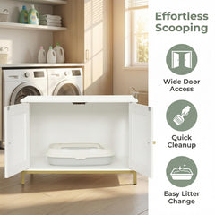 Homhedy modern washroom furniture showing white and gold accents.